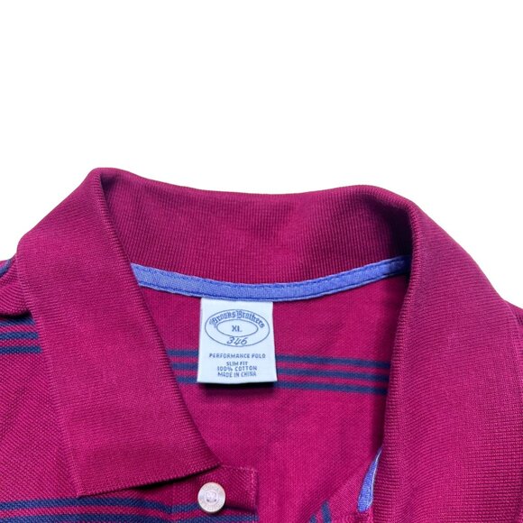 Brooks Brothers Performance Polo Shirt Mens XL Burgundy Striped Slim Fit Casual - Picture 7 of 7